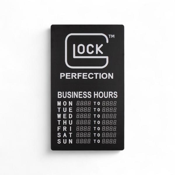 Glock LED Sign Vertical with business hours display
