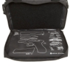Interior view of the GLOCK range bag with the front flap opened, displaying a printed firearm parts and lubrication diagram on the inside surface.